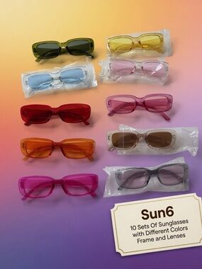Sun6,- 10-Pack Colored Rectangle Sunglasses